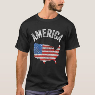 American Flag Day Map 4th July USA Patriotic Sy T-Shirt