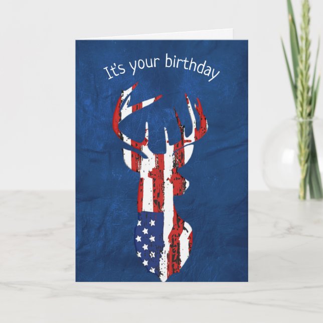 American Flag Deer Birthday Karte (Vorderseite)