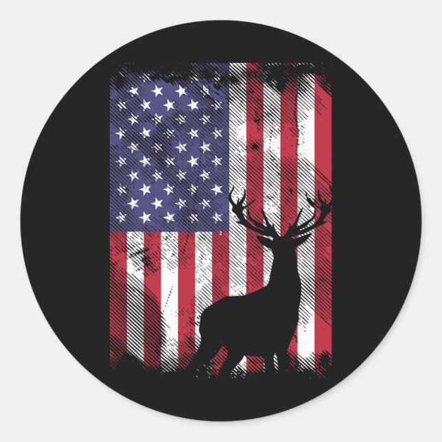 American Flag Deer Elk Junting Usa Patriotic Hunte Runder Aufkleber (Vorderseite)