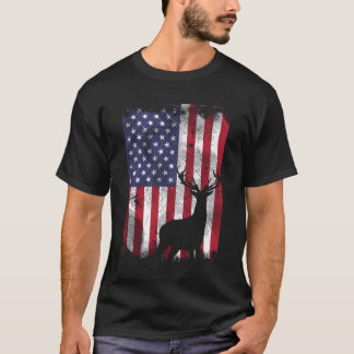 American Flag Deer Elk Junting Usa Patriotic Hunte T-Shirt