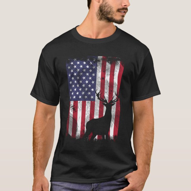 American Flag Deer Elk Junting Usa Patriotic Hunte T-Shirt (Vorderseite)