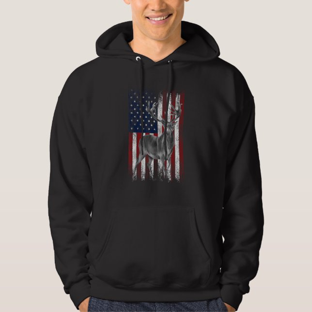 American Flag Deer Hunting Hunters Deer on America Hoodie (Vorderseite)