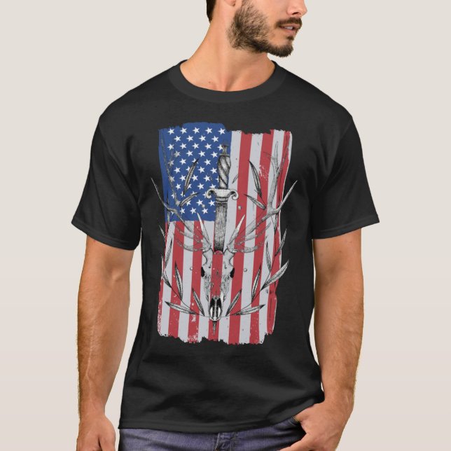 American Flag Deer Hunting T-Shirt (Vorderseite)