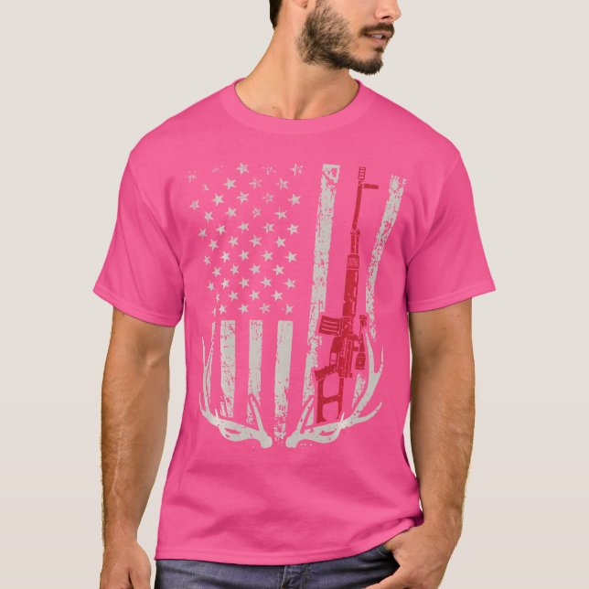 American Flag Deer Jagd Patriotic Hunter Rifle T-Shirt (Vorderseite)