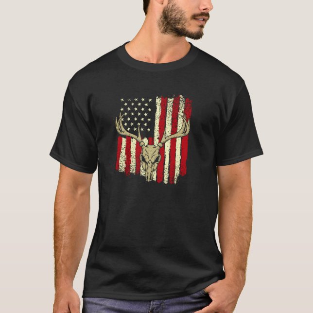 American Flag Deer Junting Buck Antlers Jäger Gi T-Shirt (Vorderseite)