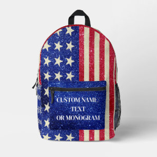 American Flag Design Personalisiert Name Glitzer Bedruckter Rucksack