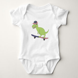 American Flag Dinosaurier Skateboarding Baby Strampler