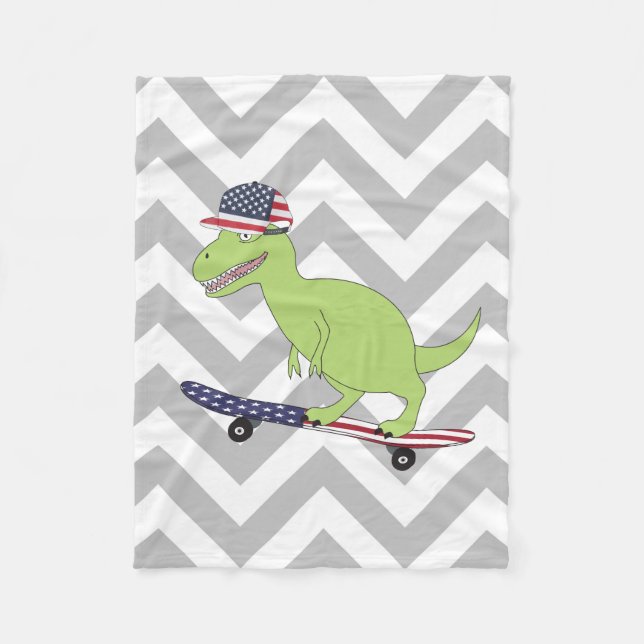 American Flag Dinosaurier Skateboarding Fleecedecke (Vorderseite)