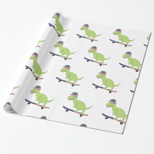 American Flag Dinosaurier Skateboarding Geschenkpapier (Ungerollt)