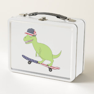 American Flag Dinosaurier Skateboarding Metall Brotdose