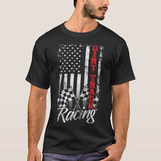 American Flag Dirt Track Racing Car Bike Driver Ra T-Shirt (Vorderseite)