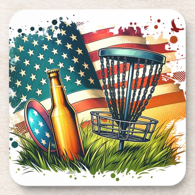 American Flag Disc Golf and Biere Getränkeuntersetzer (Vorderseite)