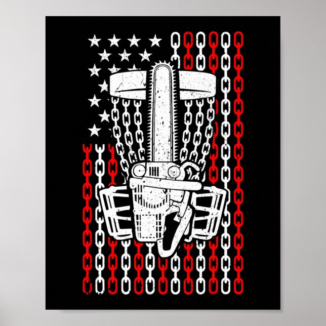 American Flag Disk Golf Player Funny Chainsaw Bask Poster (Vorne)
