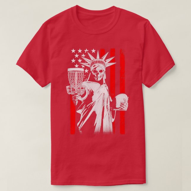 American Flag Disk Golf Player Skeleton Statue of T-Shirt (Design vorne)