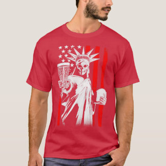 American Flag Disk Golf Player Skeleton Statue of T-Shirt