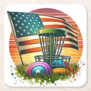 American Flag Disk Golf Vintag Sun Rechteckiger Pappuntersetzer