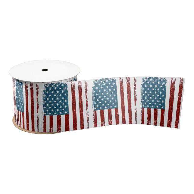 American Flag Distressed Design Satinband (Spule)