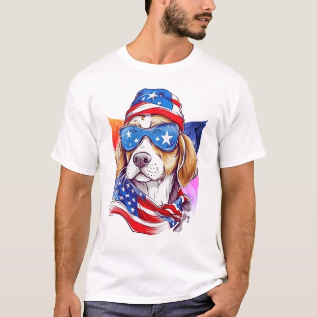 American Flag Dog 4. Juli T-Shirt (Vorderseite)