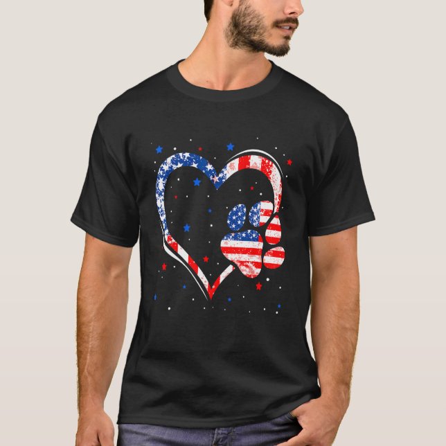American Flag  Dog Cat Paw 4th Of July Independenc T-Shirt (Vorderseite)