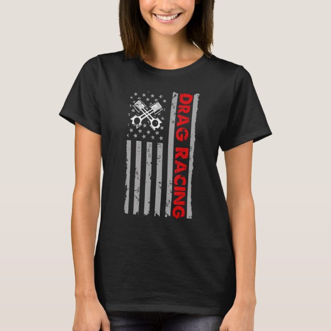 American Flag Drag Racing Car Race USA Flag Sport T-Shirt (Vorderseite)