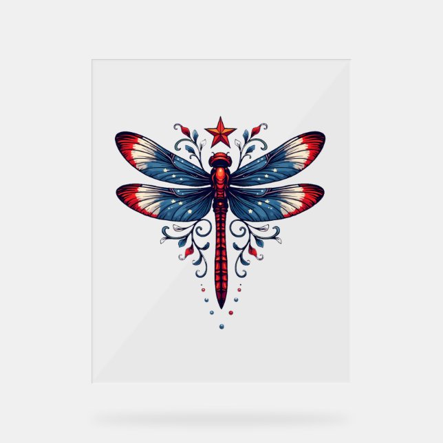 American Flag Dragonfly Patriotic 4. Juli Red Acrylschild (Vorderseite)