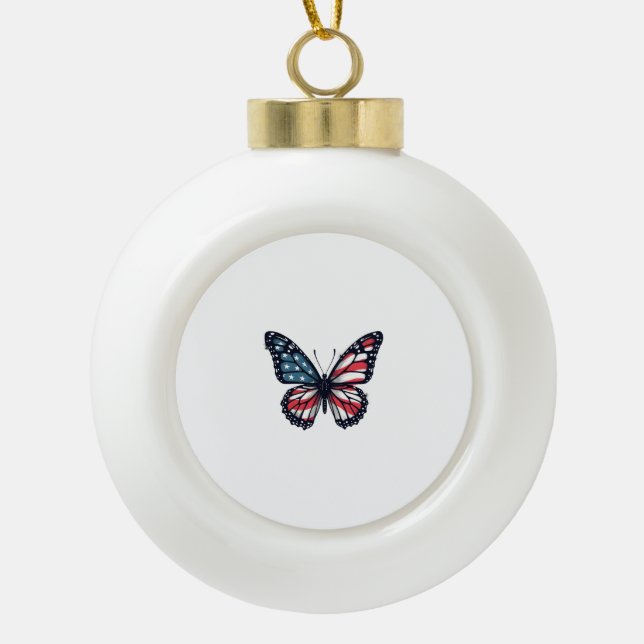 American Flag Dragonfly Patriotic 4. Juli Red Keramik Kugel-Ornament (Vorderseite)