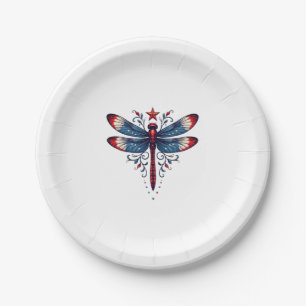 American Flag Dragonfly Patriotic 4. Juli Red Pappteller