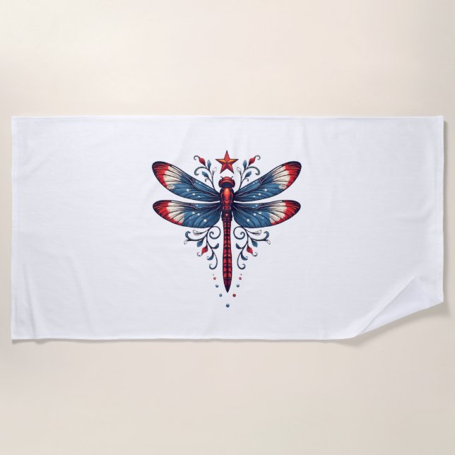 American Flag Dragonfly Patriotic 4. Juli Red Strandtuch (Vorderseite)