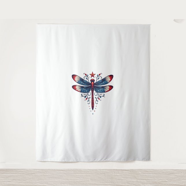 American Flag Dragonfly Patriotic 4. Juli Red Wandteppich (Vorderseite)