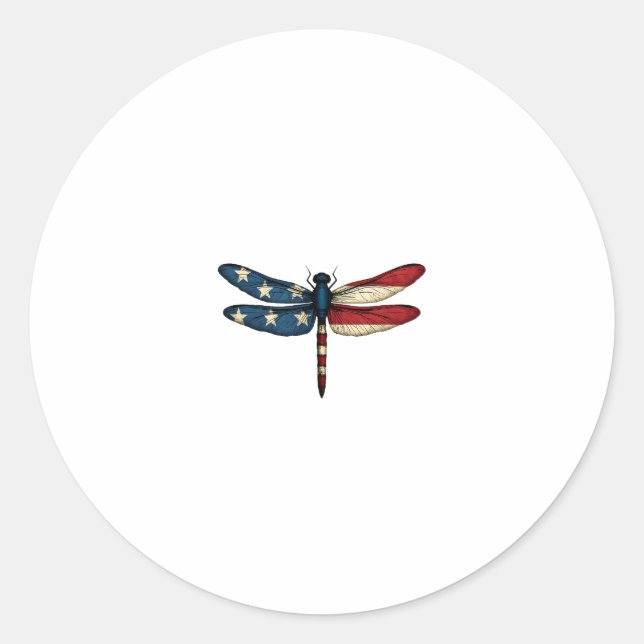 American Flag Dragonfly Patriotic 4th of July Red  Runder Aufkleber (Vorderseite)
