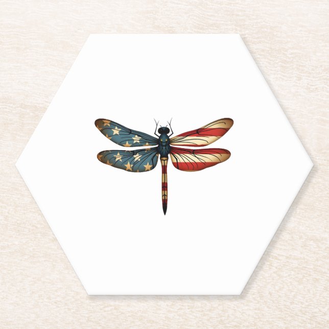 American Flag Dragonfly Patriotic 4th of July Red  Untersetzer (Vorderseite)
