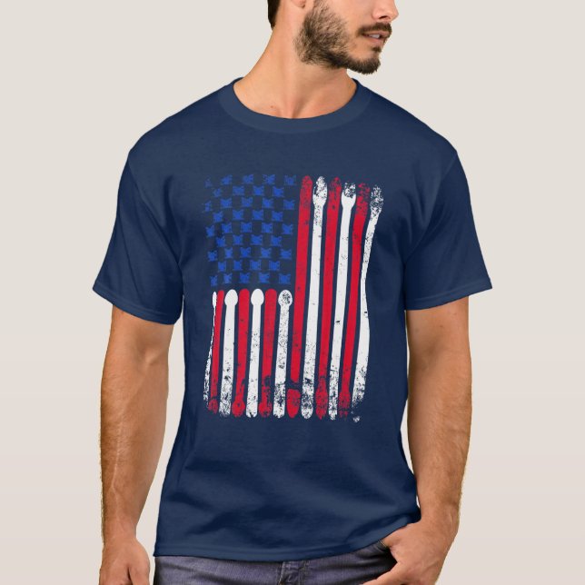 American Flag Drumsticks Vintag Drummer T-Shirt (Vorderseite)
