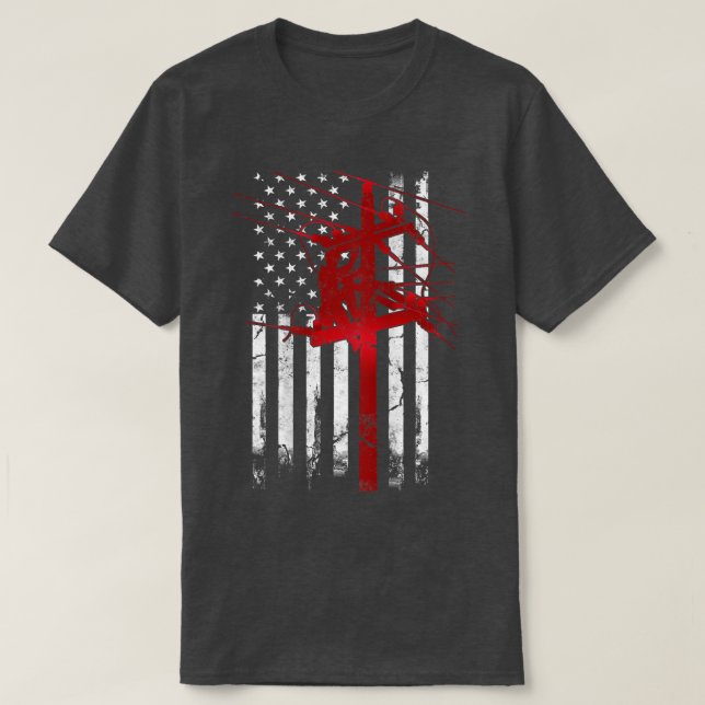 American Flag Electric Cable Lineman T-Shirt (Design vorne)