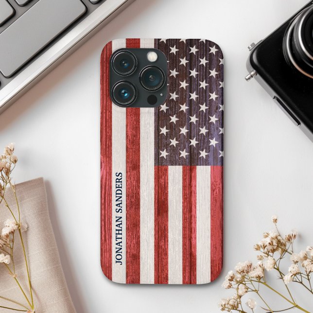 American Flag Engraved on Bamboo Wood Case-Mate iPhone Hülle (Von Creator hochgeladen)