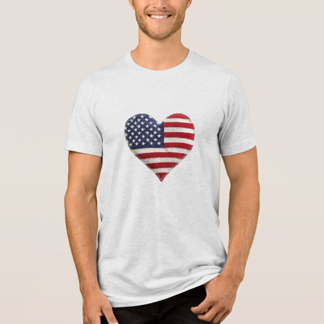 American Flag Fabric Heart Rustic Style Patriotism Tri-Blend Shirt (Vorderseite)
