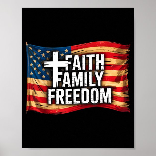 American Flag Faith Family Dom Christian  Poster (Vorne)