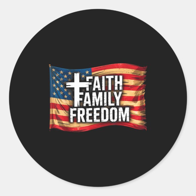 American Flag Faith Family Dom Christian  Runder Aufkleber (Vorderseite)
