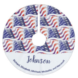 American Flag Family Names Patriotic Christmas Polyester Weihnachtsbaumdecke