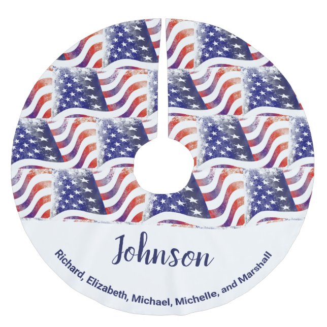 American Flag Family Names Patriotic Christmas Polyester Weihnachtsbaumdecke (Vorderseite)