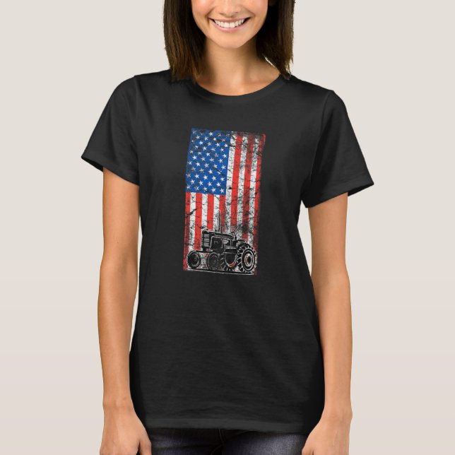 American Flag Farm Patriotic Farming Tractors Farm T-Shirt (Vorderseite)