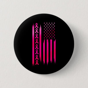 American Flag Fighting Breast Cancer - Awareness Button