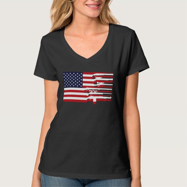 American Flag Firearms Weapons USA 4th of July T-Shirt (Vorderseite)