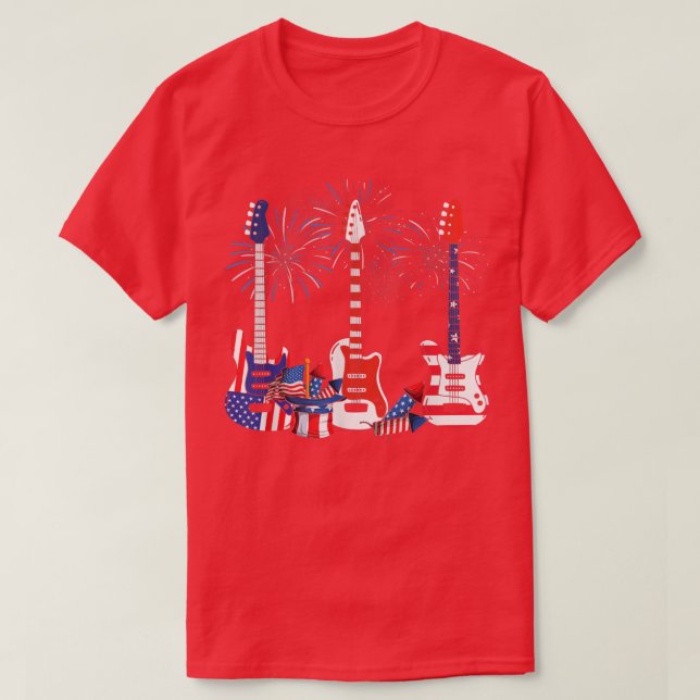 American Flag Fireworks Bass Guitar Funny 4th Of J T-Shirt (Design vorne)