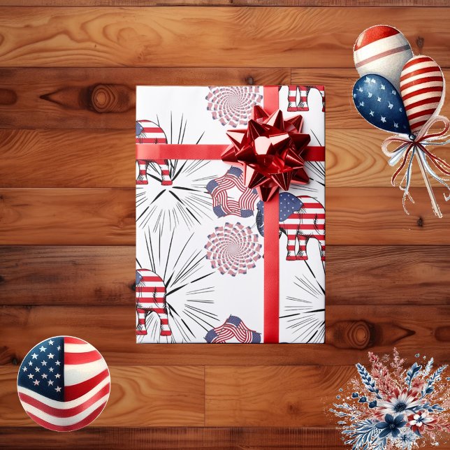 American Flag Fireworks Elephant 4. Juli Party Geschenkpapier (American Flag Fireworks Elephant 4th July Party Wrapping Paper)
