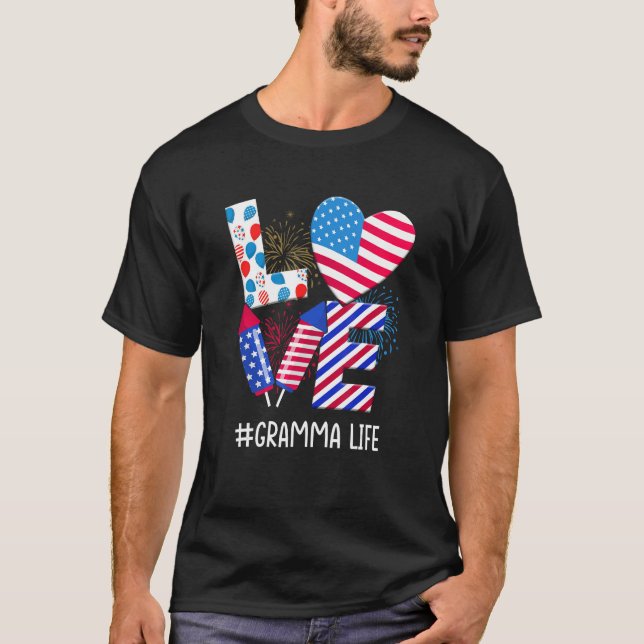 American Flag Fireworks Love Gramma 4th Of July Pa T-Shirt (Vorderseite)