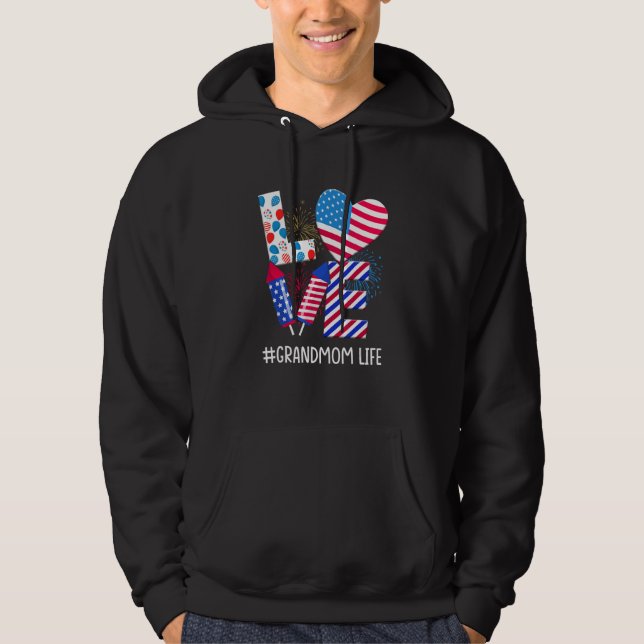 American Flag Fireworks Love Grandmom 4th Of July  Hoodie (Vorderseite)