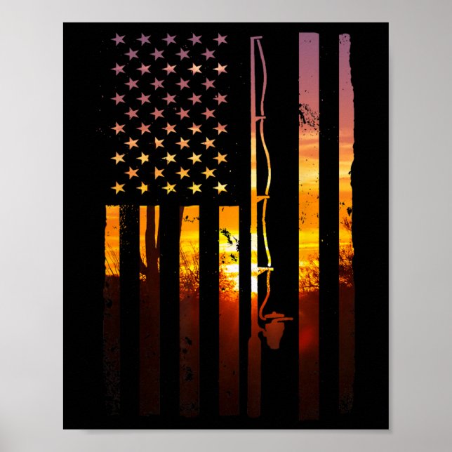 American Flag Fisherman Funny B Fishin Poster (Vorne)