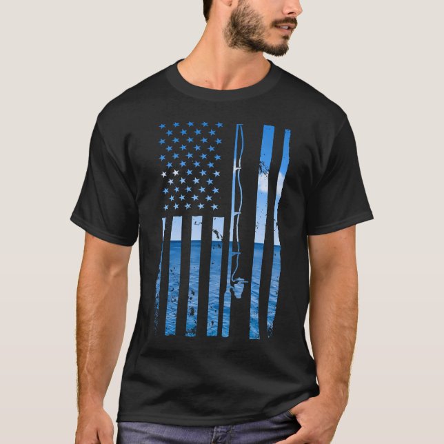 American Flag Fisherman Funny Bass Fis T-Shirt (Vorderseite)