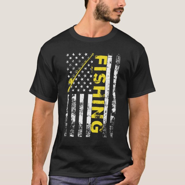 American Flag Fishing Rod Usa Patriotic T-Shirt (Vorderseite)