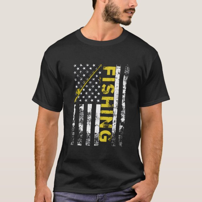 American Flag Fishing Rod Usa Patriotic T-Shirt (Vorderseite)